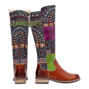 Bohemian Patchwork Knee-High Boots
